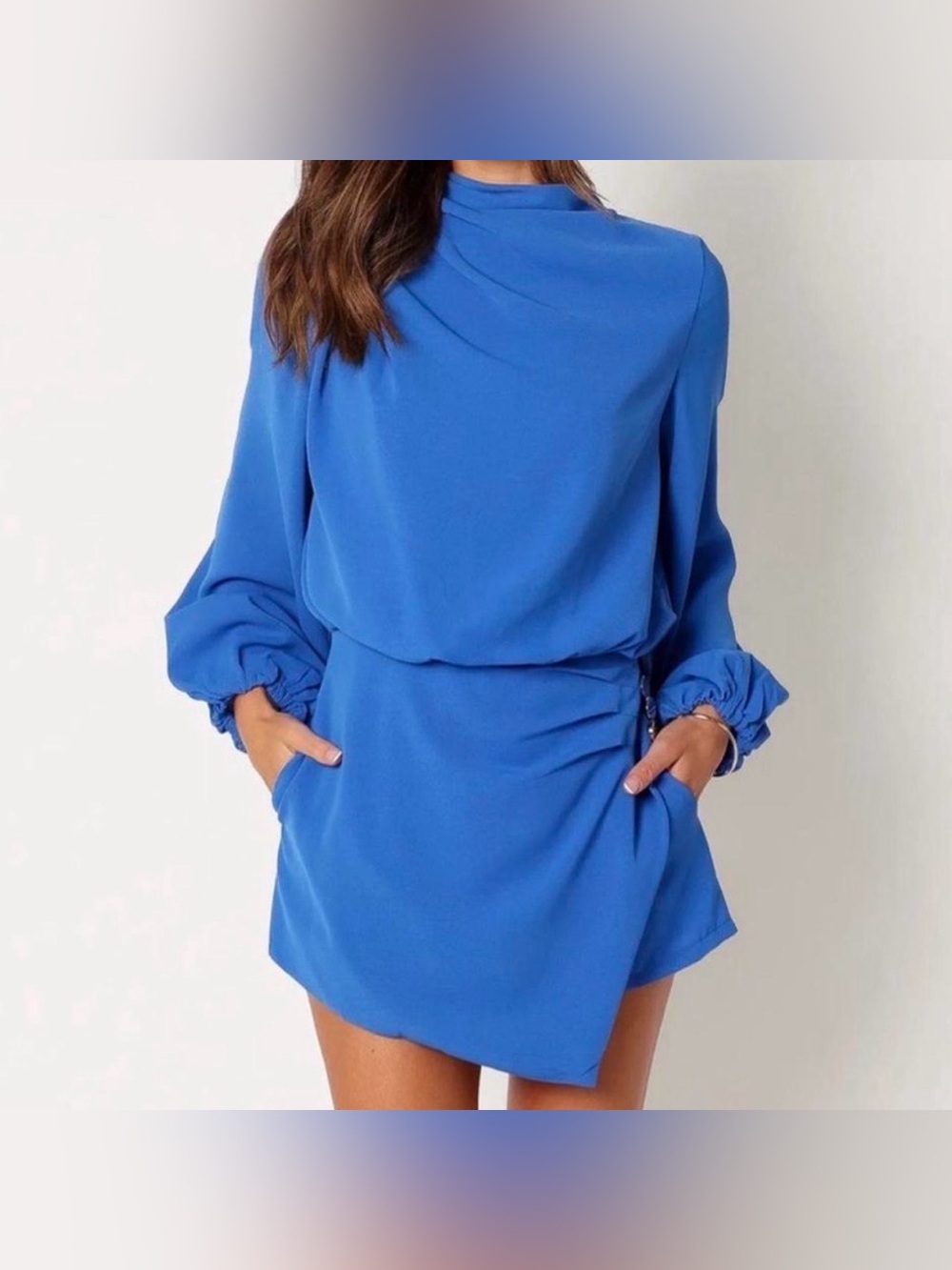 Blue Long-Sleeve Romper with Open-Back